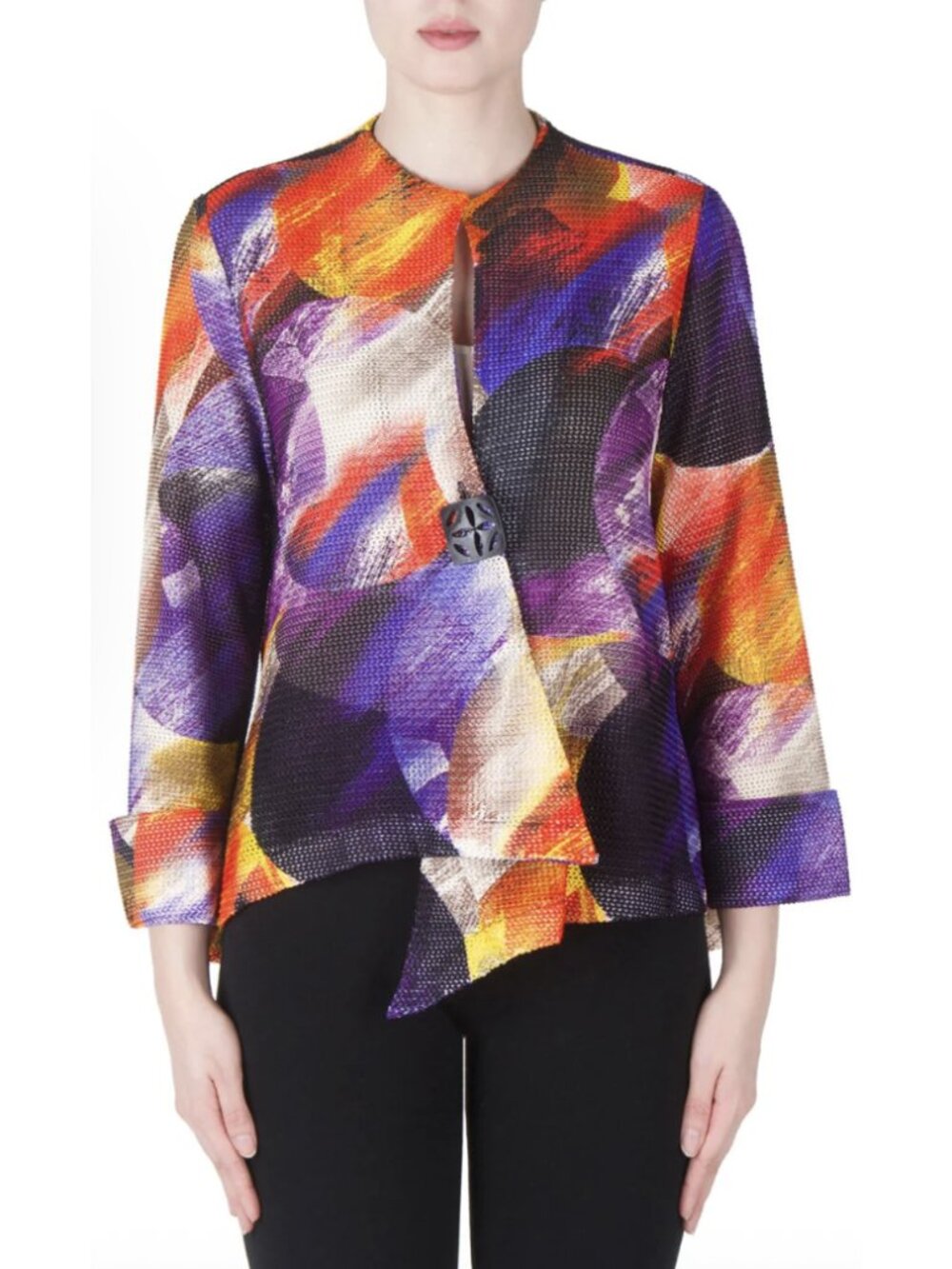 JOSEPH RIBKOFF Abstract Art To Wear Mesh Cardigan Jacket Cover Up 6 Lightweight